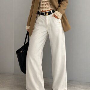Wide leg cream pants, timeless summer wardrobe piece, cotton blend